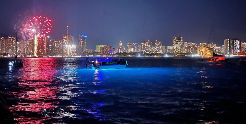 waikiki fireworks as seen from boat cruise